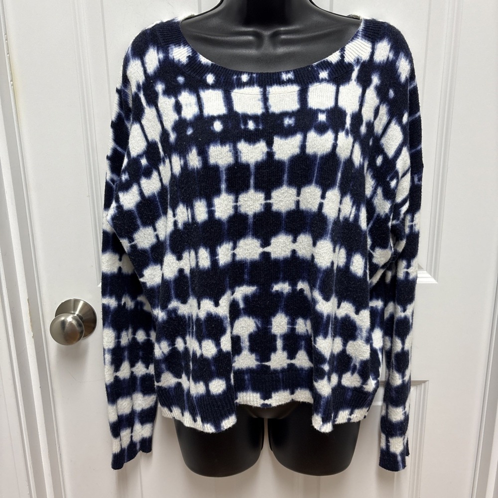 GAP‎ Women's Navy Blue And White Crewneck Tie Dye Sweater size S